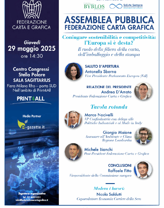 Sostenibilità e competitività nella filiera cartaria. L’Assemblea annuale della Federazione Carta e Grafica